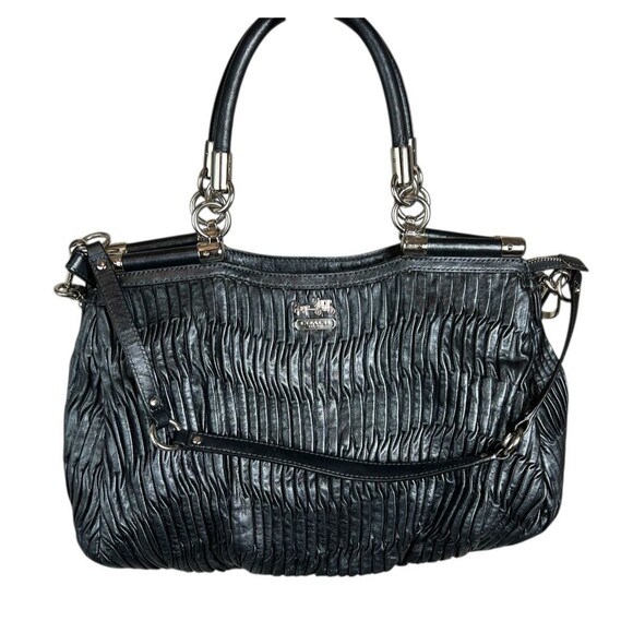 Coach Gathered Pewter Leather Sophia Satchel Shoulder Bag Purse Handbag 21281 - Picture 1 of 16